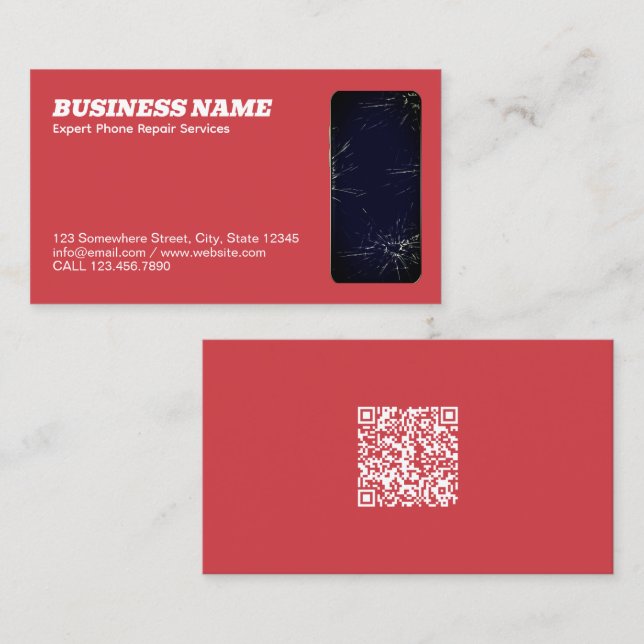 Phone Repair QR Red Business Card (Front/Back)