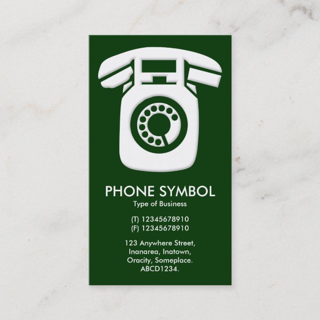Phone Symbol - Dark Green (003300) Business Card (Front)