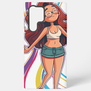 Phonecase with a happy girl on it, colourful samsung galaxy case