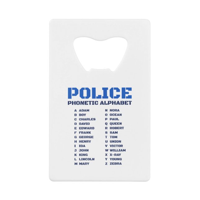 Phonetic A to Z Alphabet for Police Officers (Front)