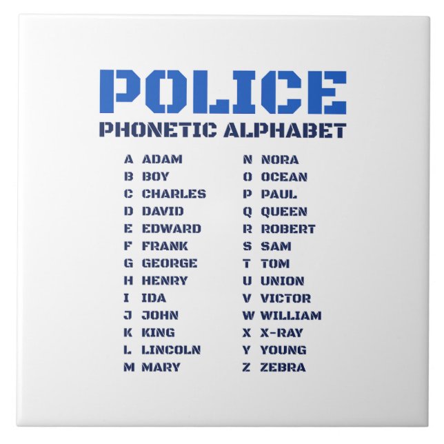 Phonetic A to Z Alphabet for Police Officers Tile (Front)