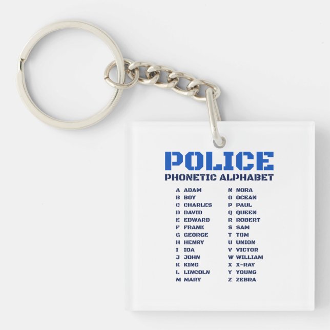 Phonetic Alphabet A to Z for Police Officers Key Ring (Front)