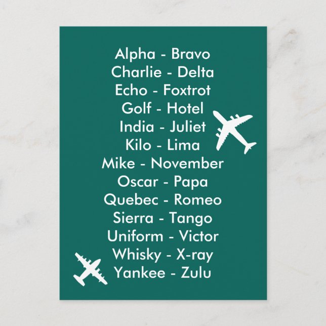 Phonetic Alphabet Aviation Plane Spotters Aero Postcard (Front)