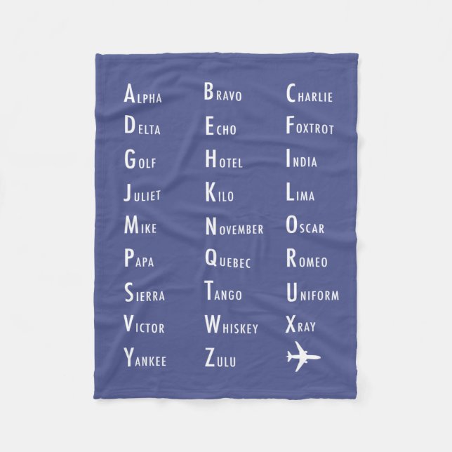 Phonetic Alphabet Aviation Purple Fleece Blanket (Front)