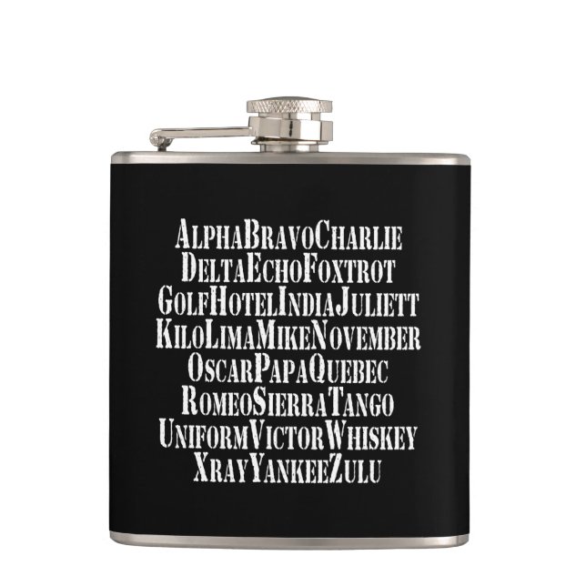PHONETIC ALPHABET / CODE WORDS HIP FLASK (Front)