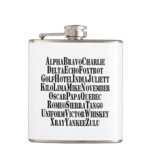 PHONETIC ALPHABET / CODE WORDS HIP FLASK
