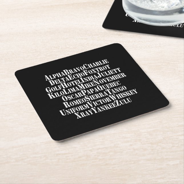 PHONETIC ALPHABET / CODE WORDS SQUARE PAPER COASTER (Angled)