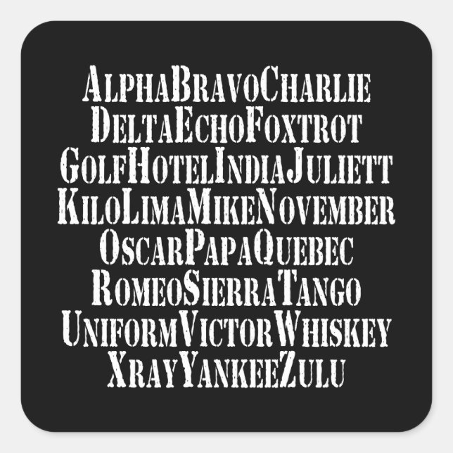 PHONETIC ALPHABET / CODE WORDS SQUARE STICKER (Front)