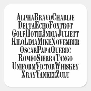 PHONETIC ALPHABET / CODE WORDS SQUARE STICKER