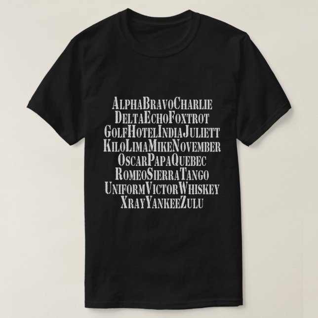 PHONETIC ALPHABET / CODE WORDS T-Shirt (Design Front)