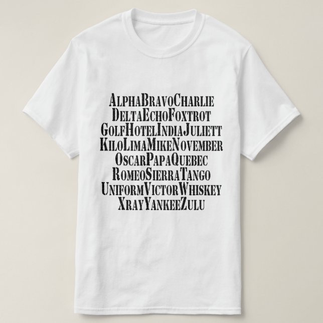 PHONETIC ALPHABET / CODE WORDS T-Shirt (Design Front)