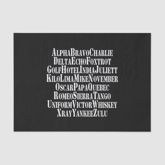 PHONETIC ALPHABET / CODE WORDS TISSUE PAPER (Front)