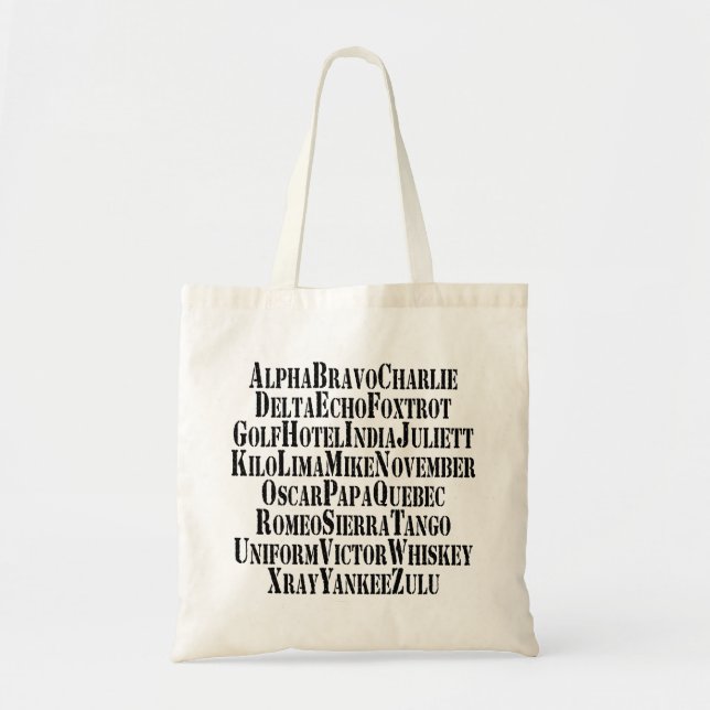 PHONETIC ALPHABET / CODE WORDS TOTE BAG (Front)