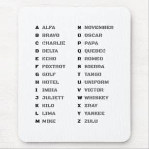 Phonetic Alphabet for The Military ALFA-ZULU Mouse Mat