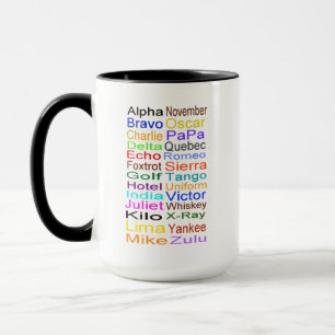 Phonetic Alphabet Mug  Right or  Left Handed