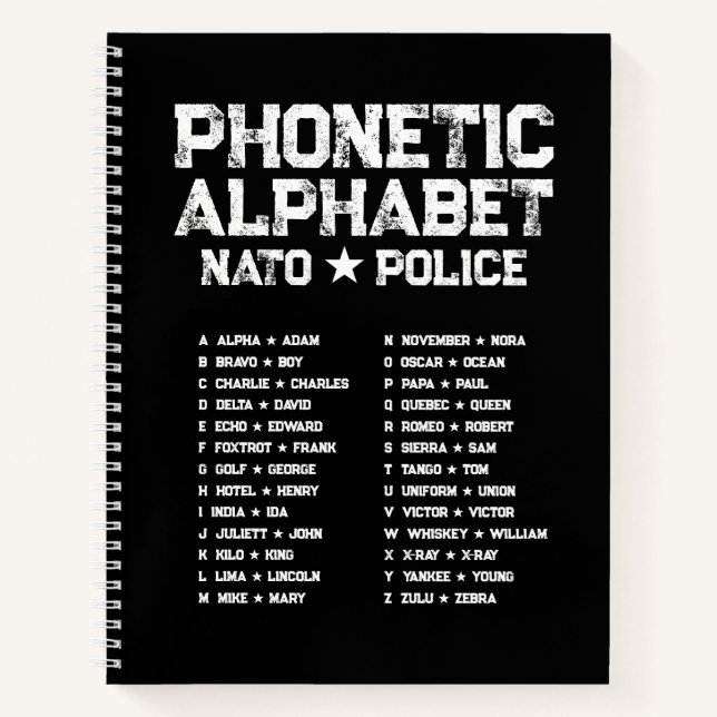 Phonetic Alphabet NATO ★ Police — Black Tactical Notebook (Front)