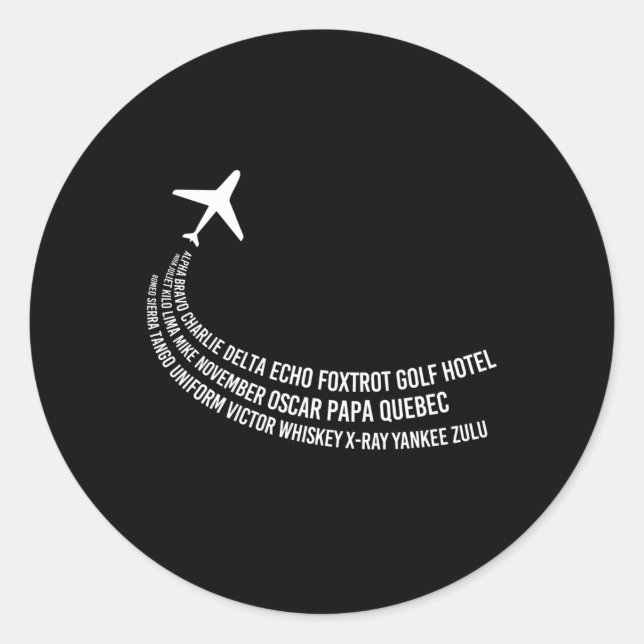 Phonetic Alphabet Pilot Aeroplane Classic Round Sticker (Front)