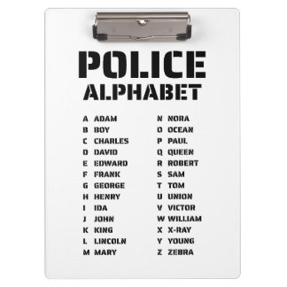 Phonetic Alphabet Police Clipboard