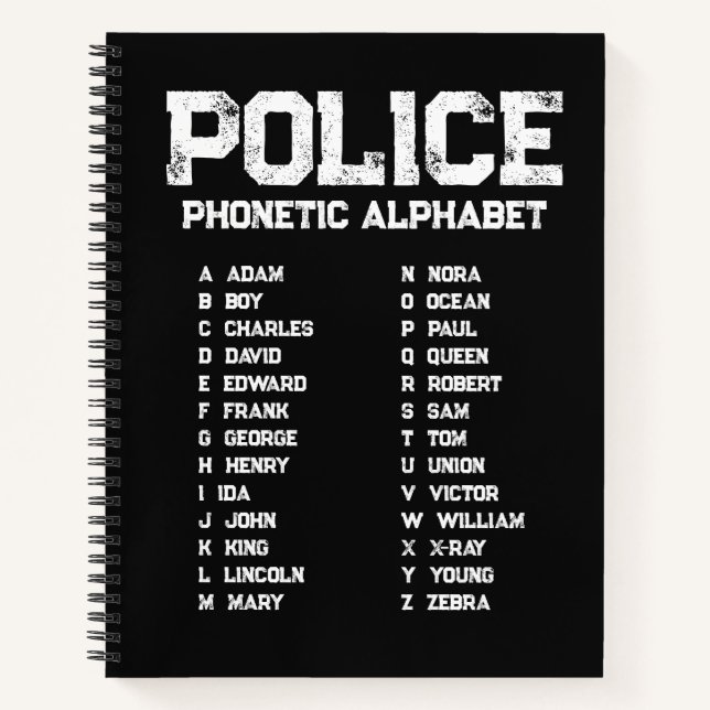 Phonetic Alphabet Police Notebook Adam-Zebra Black (Front)