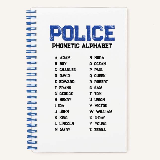 Phonetic Alphabet Police Spiral Notebook Blue (Front)