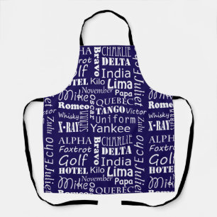 Phonetic Alphabet Print Blue and White Apron