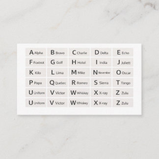 Phonetic Alphabet Quick Reference Card, At-a-Glanc Business Card
