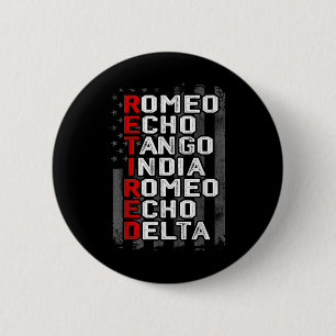 Phonetic Alphabet Retired Veteran American Flag Mi 6 Cm Round Badge