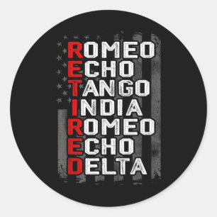Phonetic Alphabet Retired Veteran American Flag Mi Classic Round Sticker