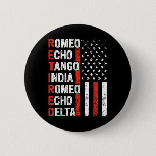 Phonetic Alphabet Retired Veteran Retirement Army  6 Cm Round Badge