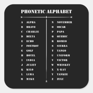 Phonetic Alphabet Square Sticker