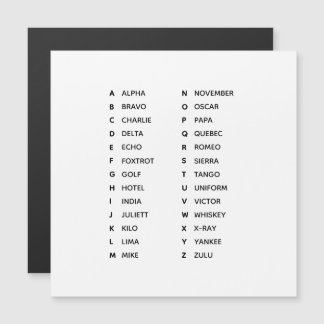 Phonetic Alphabet UK Magnetic Card