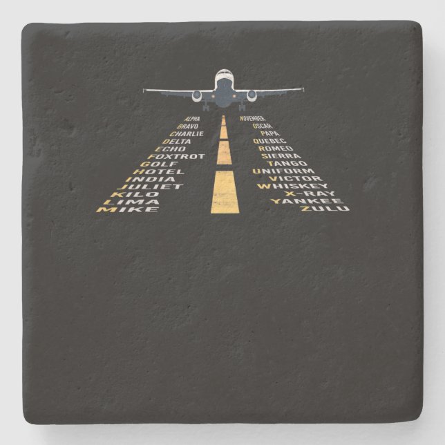 Phonetic Aphabet Pilot Cadet Aeroplane Gift Stone Coaster (Front)