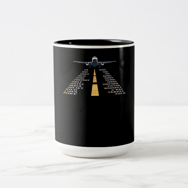 Phonetic Aphabet Pilot Cadet Aeroplane Gift Two-Tone Coffee Mug (Center)