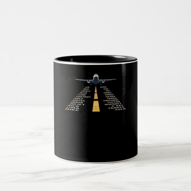 Phonetic Aphabet Pilot Cadet Aeroplane Gift Two-Tone Coffee Mug (Center)