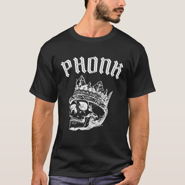Phonk Skull Crown Aesthetic Skeleton Album Cover T-Shirt (Front)