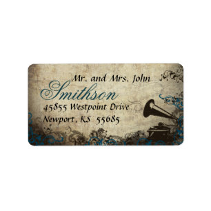 Phonograph Blue Vintage Wedding Address Label