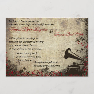 Phonograph Vintage Wedding Invitation Red
