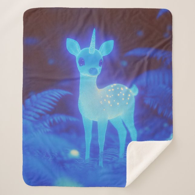 Phosphorescent Blue Fawnicorn  Sherpa Blanket (Front)