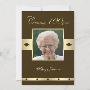 Photo 100th Birthday Party Invitation Brown
