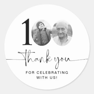Photo 100th Birthday Thank You Classic Round Sticker