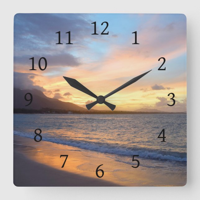 Photo 110 Beach ocean sunset Square Wall Clock (Front)