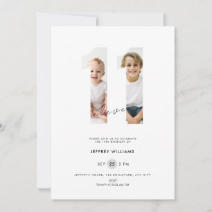 Photo 11th Birthday Invitation Boys - White