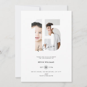 Photo 15th Birthday Invitation Boys White