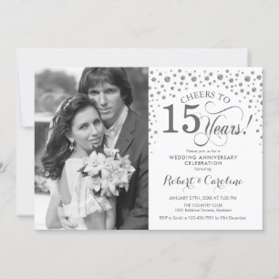Photo 15th Wedding Anniversary - Silver White Invitation