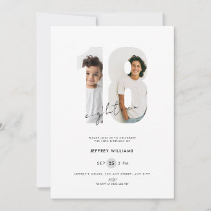 Photo 18th Birthday Invitation Boys - White