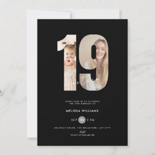 Photo 19th Birthday Invitation Girls - Black