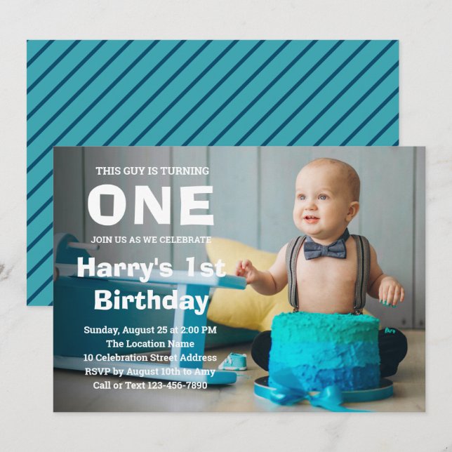 Photo 1st Birthday Invitation | Boy First Birthday (Front/Back)
