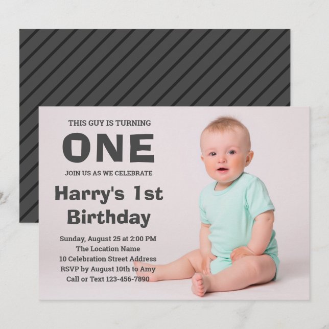 Photo 1st Birthday Invitation | First Birthday (Front/Back)