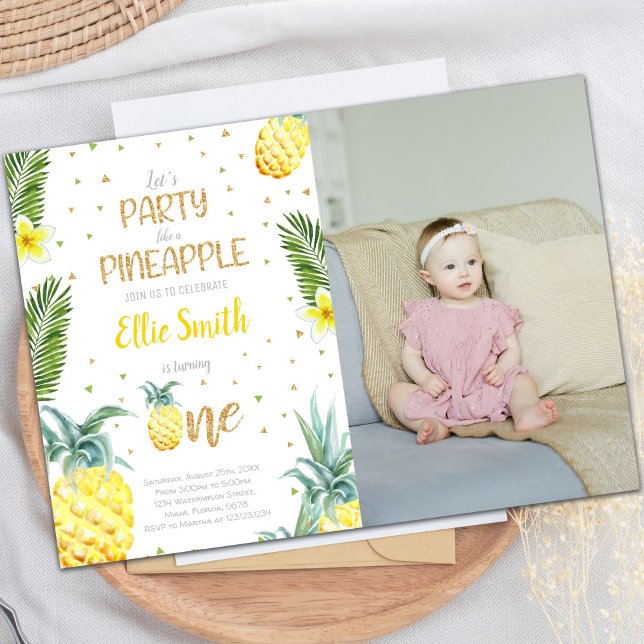 Photo 1st Birthday Pineapple Birthday Invitations (Photo 1st Birthday Pineapple Birthday Invitations)