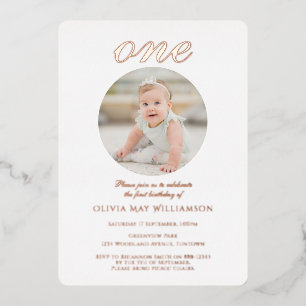 Photo 1st Birthday Rose Gold Foil Invitation